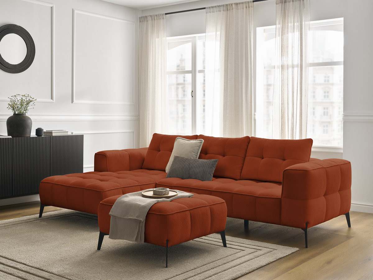 Bobochic Anis Ecksofa mit Pouf Strukturstoff Orange Ecke links