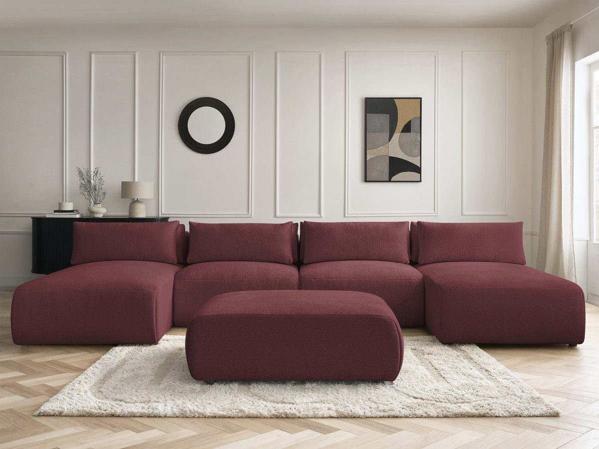 Bobochic Jana Wohnlandschaft mit großem Pouf Melange-Stoff Rot