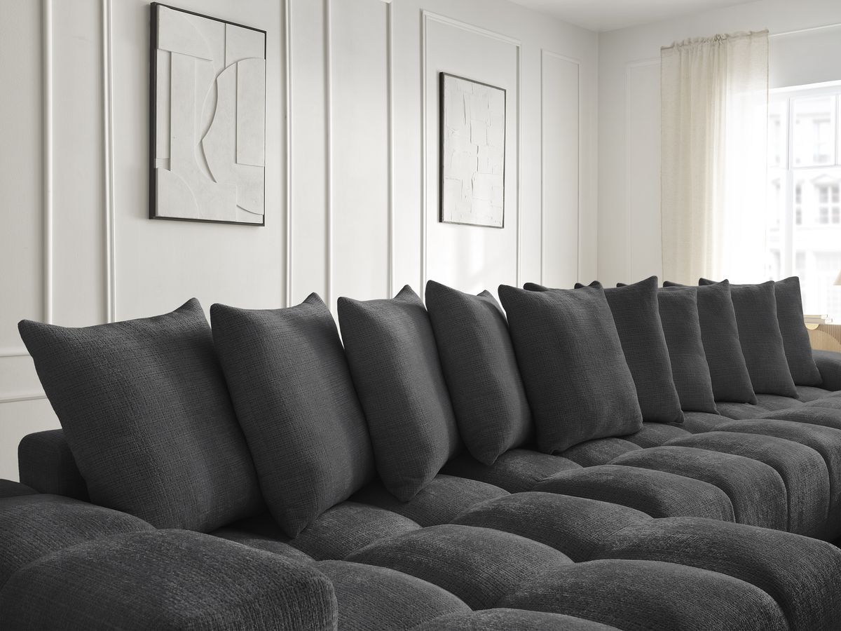 Bobochic Anakin Wohnlandschaft, Liegefläche 137 × 382 cm, 10 Kissen Strukturstoff Schwarz