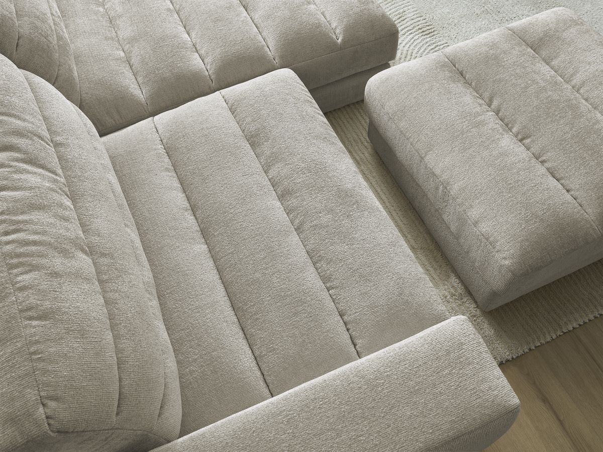 Bobochic Sierra Ecksofa mit Pouf Strukturstoff Taupe Ecke rechts