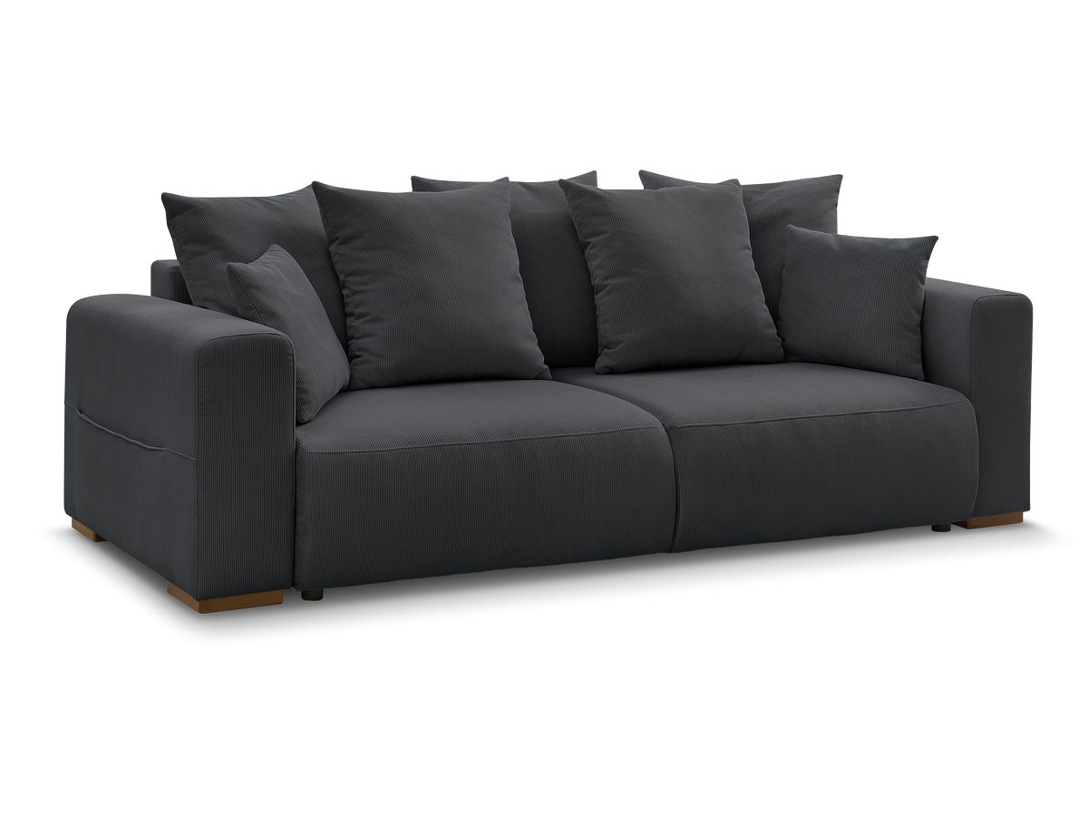 Bobochic Sidonie Schlafsofa 3-Sitzer mit Bettkasten Cordsamt Schwarz