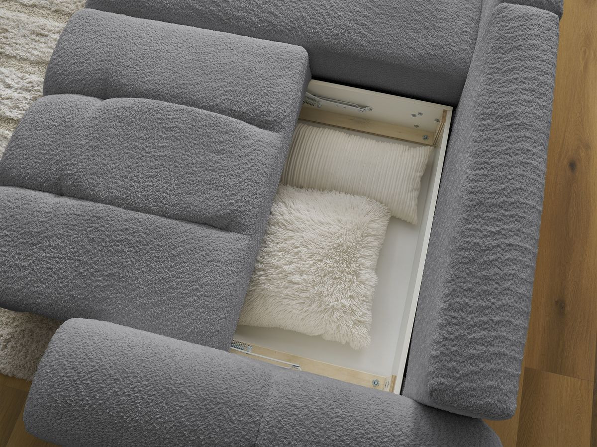 Bobochic Roxelane Ecksofa mit Schlaffunktion und Bettkasten 258 × 150 cm Bouclé-Stoff Dunkelgrau Ecke links