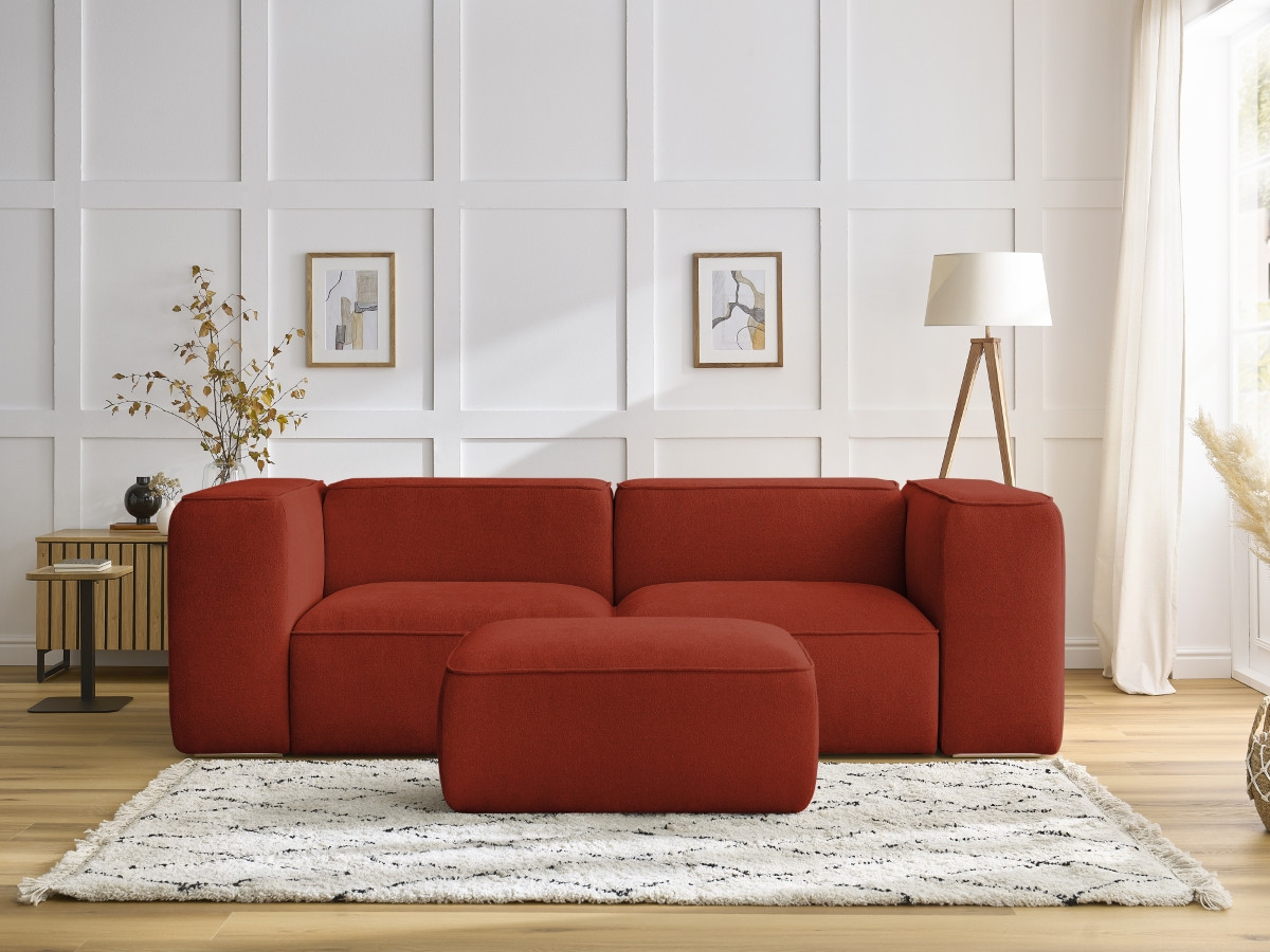 Bobochic Zephyr Sofa 3-Sitzer mit Pouf Strukturstoff Orange