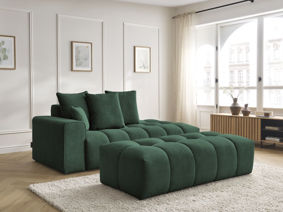 Bobochic Mont-blanc Sofa 5-Sitzer mit Pouf Samt Grün Armlehne links