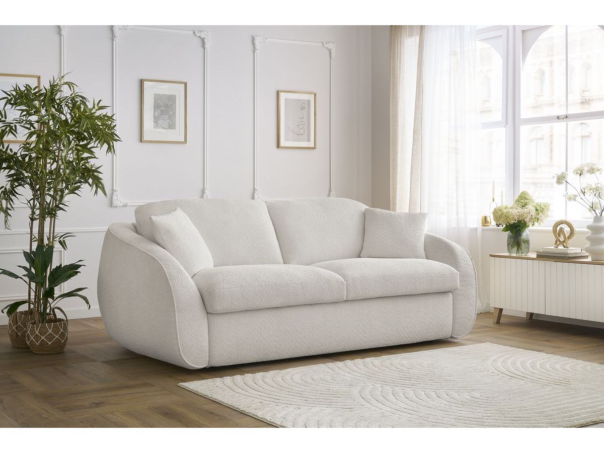 Bobochic Cezanne Schlafsofa 3-Sitzer Bouclé-Stoff Weiß, Liegefläche 160 × 194 cm