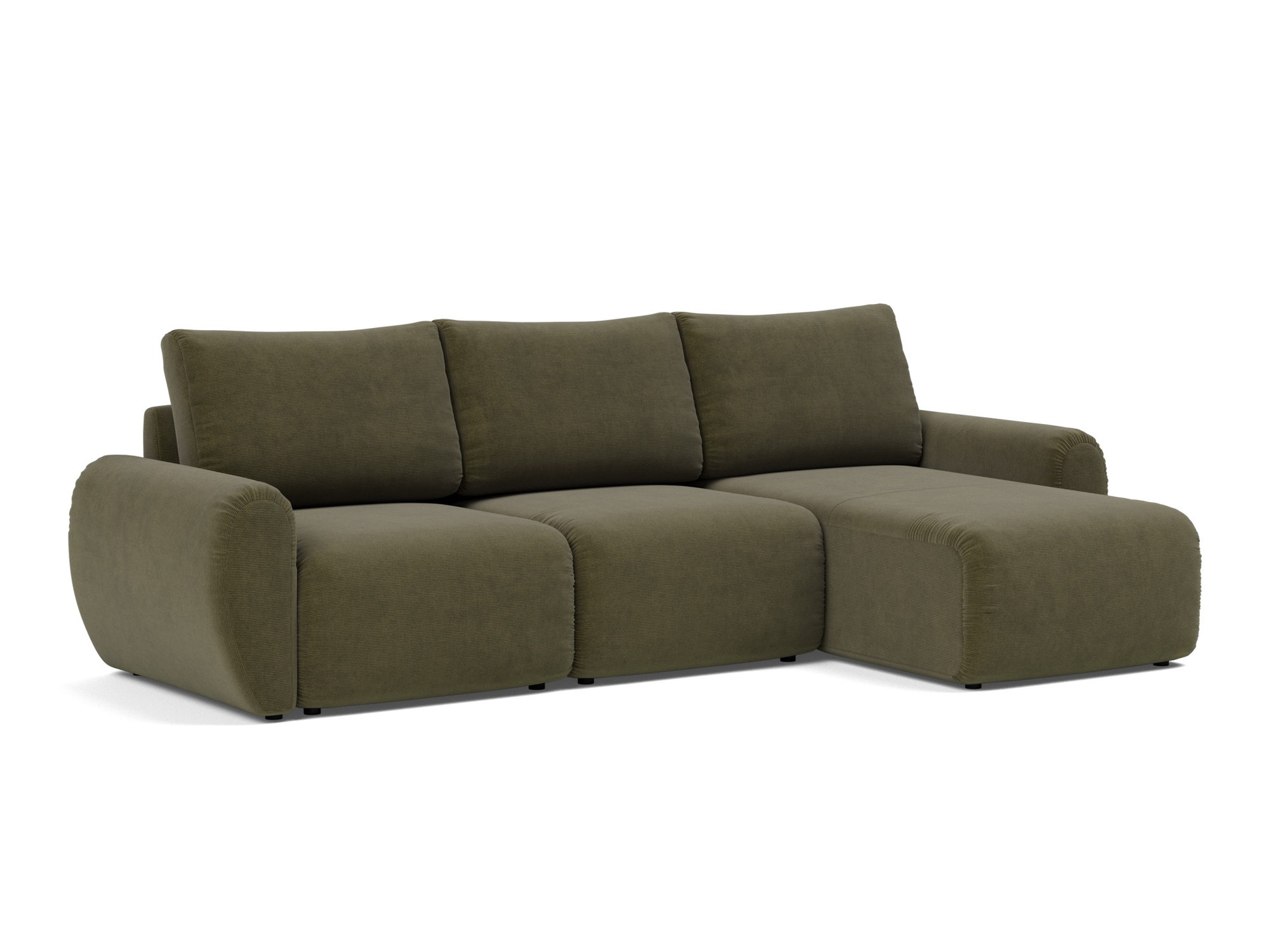 Schlafsofa Norum mit Chaiselongue und Curve-Armlehnen Kord Cordufine 316-Pine-Green