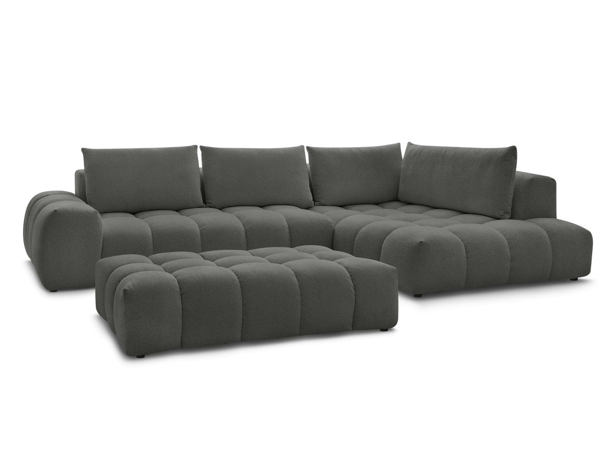 Bobochic Everest Ecksofa mit Schlaffunktion und Pouf, 4 Kissen Melange-Stoff Dunkelgrau Ecke rechts