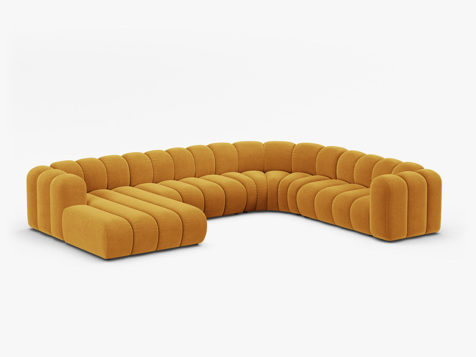 Micadoni Modulares Panorama Ecksofa Lupine 6-Sitzer Samt Venus Gelb Rechts