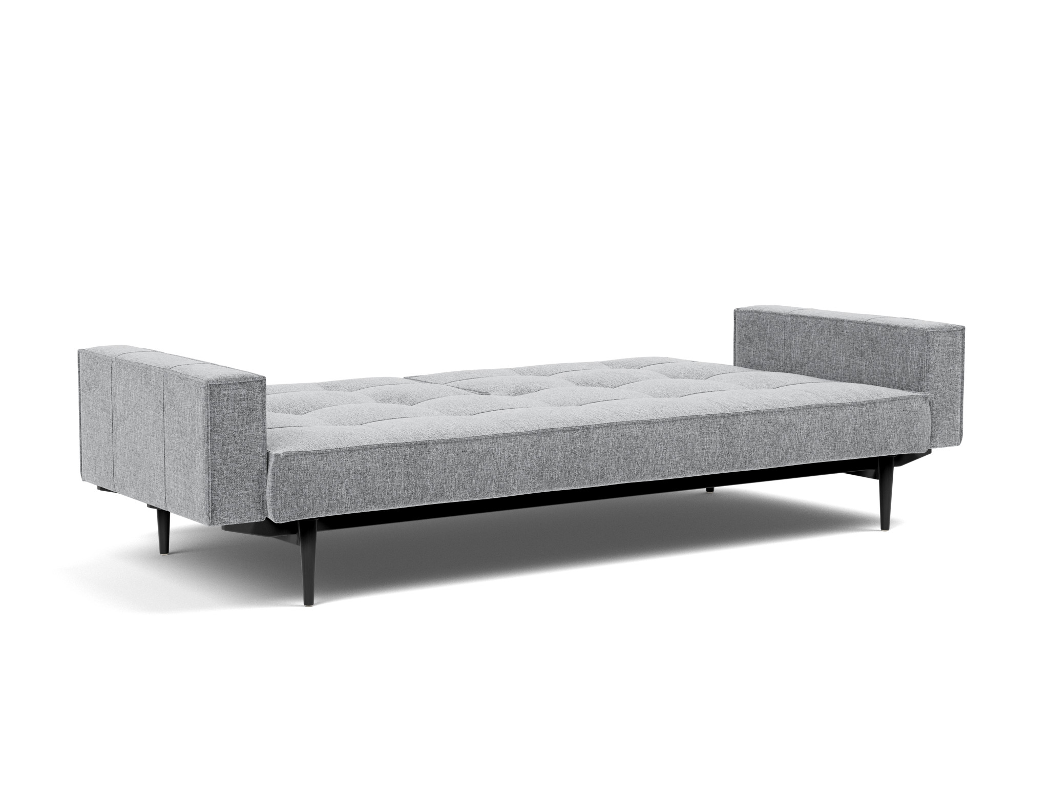 Schlafsofa Splitback mit Armlehnen Strukturierter Stoff Twist 565-Granite Beine Styletto Eiche schwarz