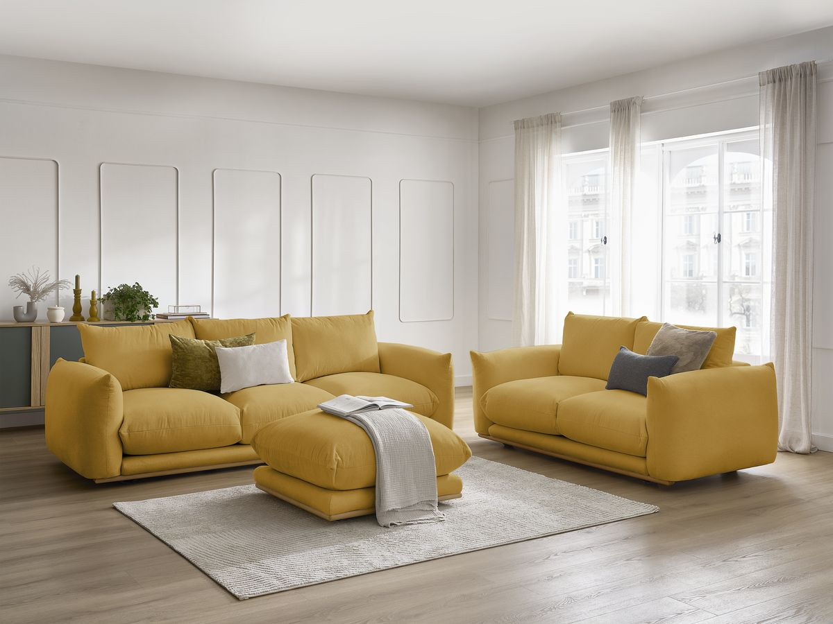 Bobochic Ernest Sofa 6-Sitzer mit Pouf Stoff Gelb