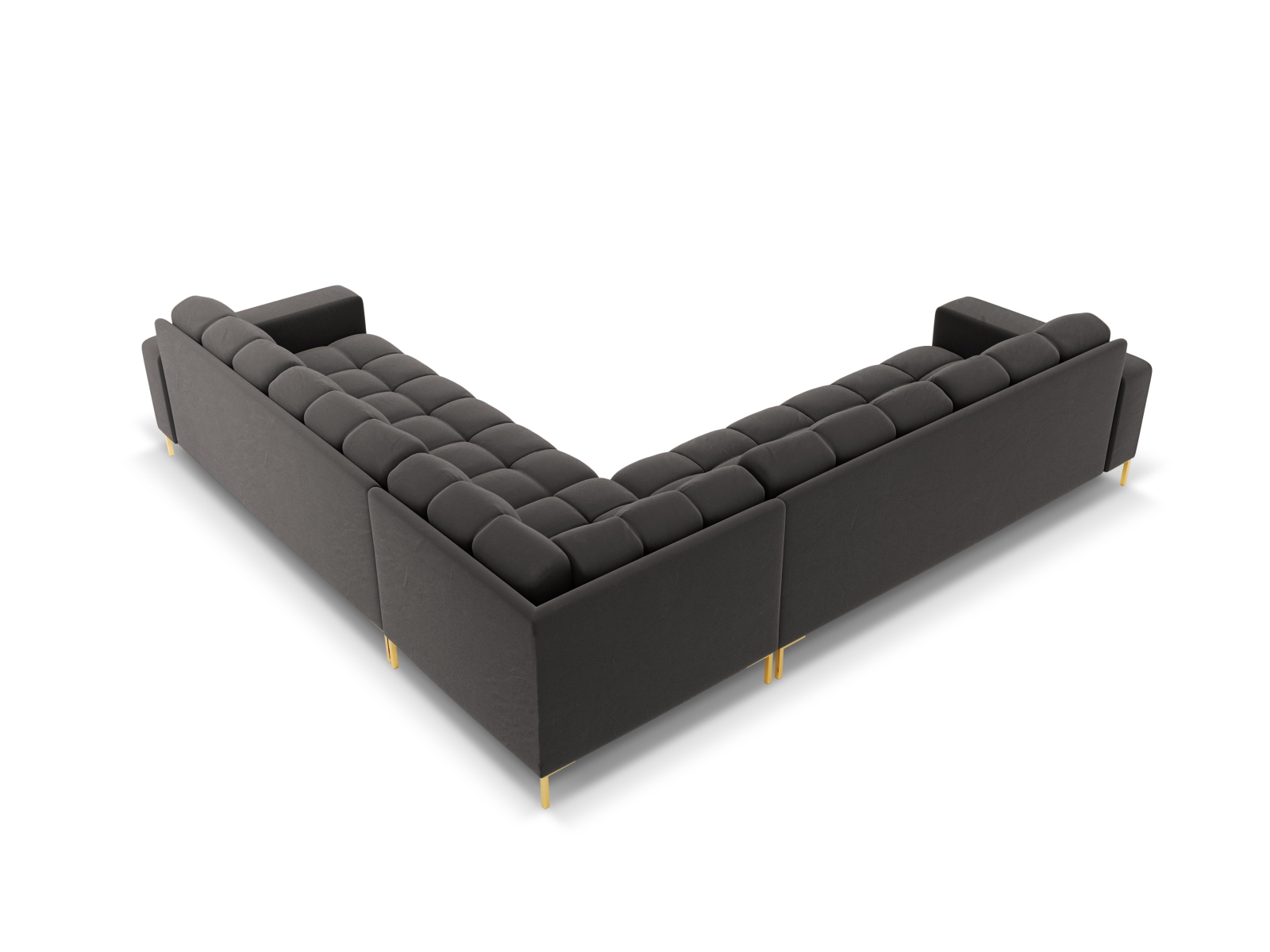Cosmopolitan Design Symmetrisches Ecksofa Bali 6-Sitzer Samt Bluvel Dunkelgrau Melange Beine Gold