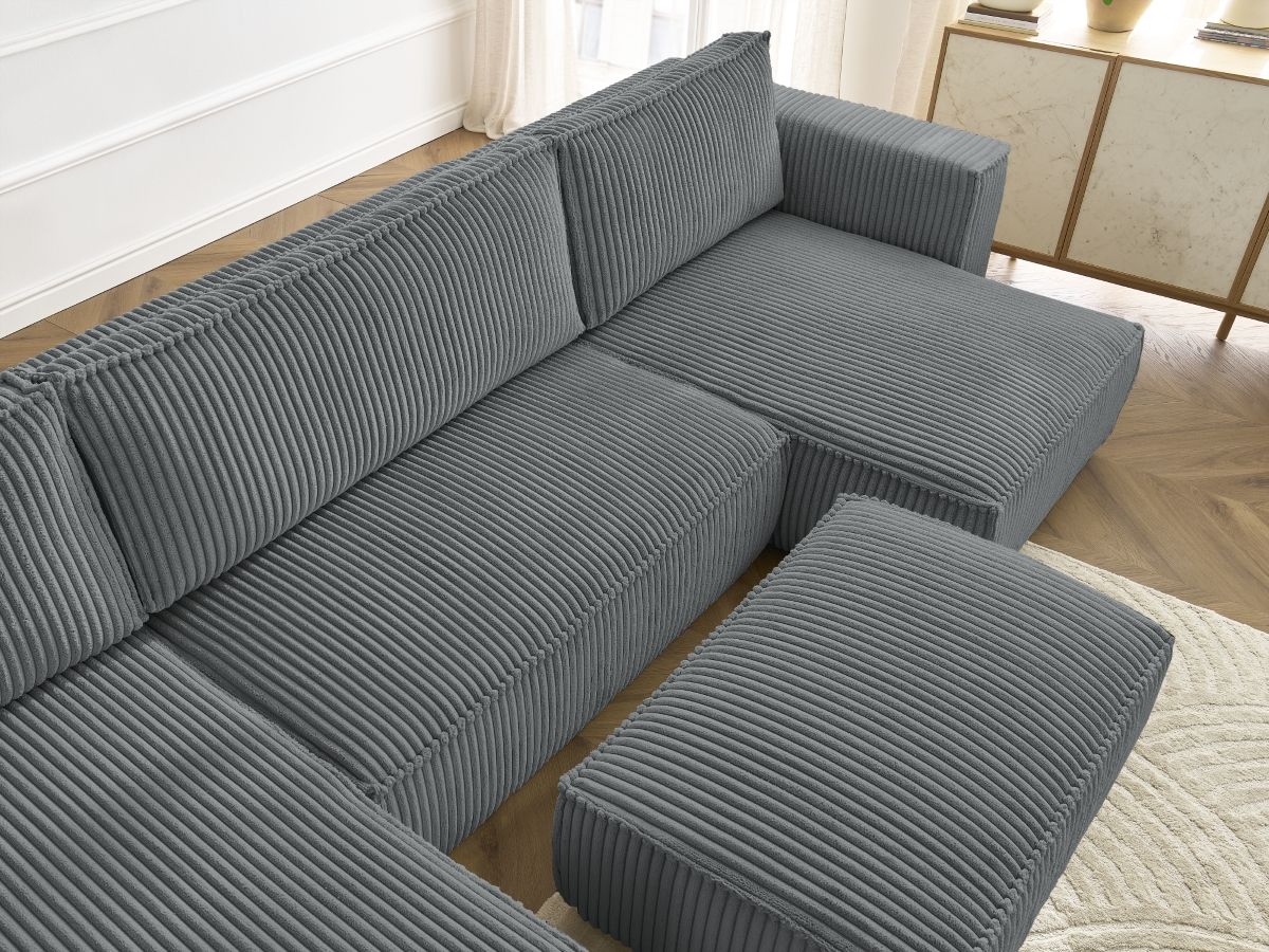 Bobochic Chelsea Wohnlandschaft mit Pouf Breitcord weich Dunkelgrau
