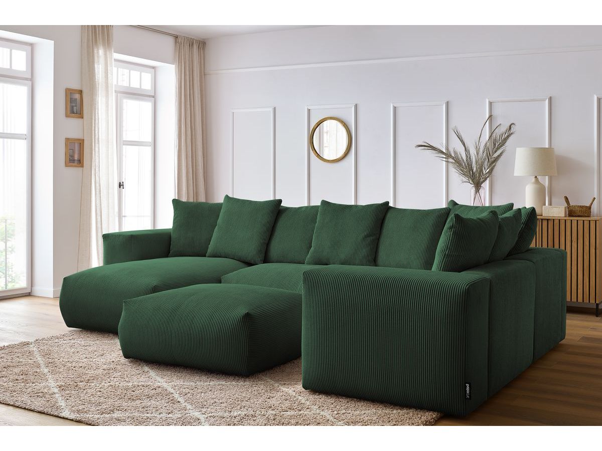 Bobochic Voltaire Wohnlandschaft mit Pouf 356 × 214 cm Cordsamt Grün Ecke links