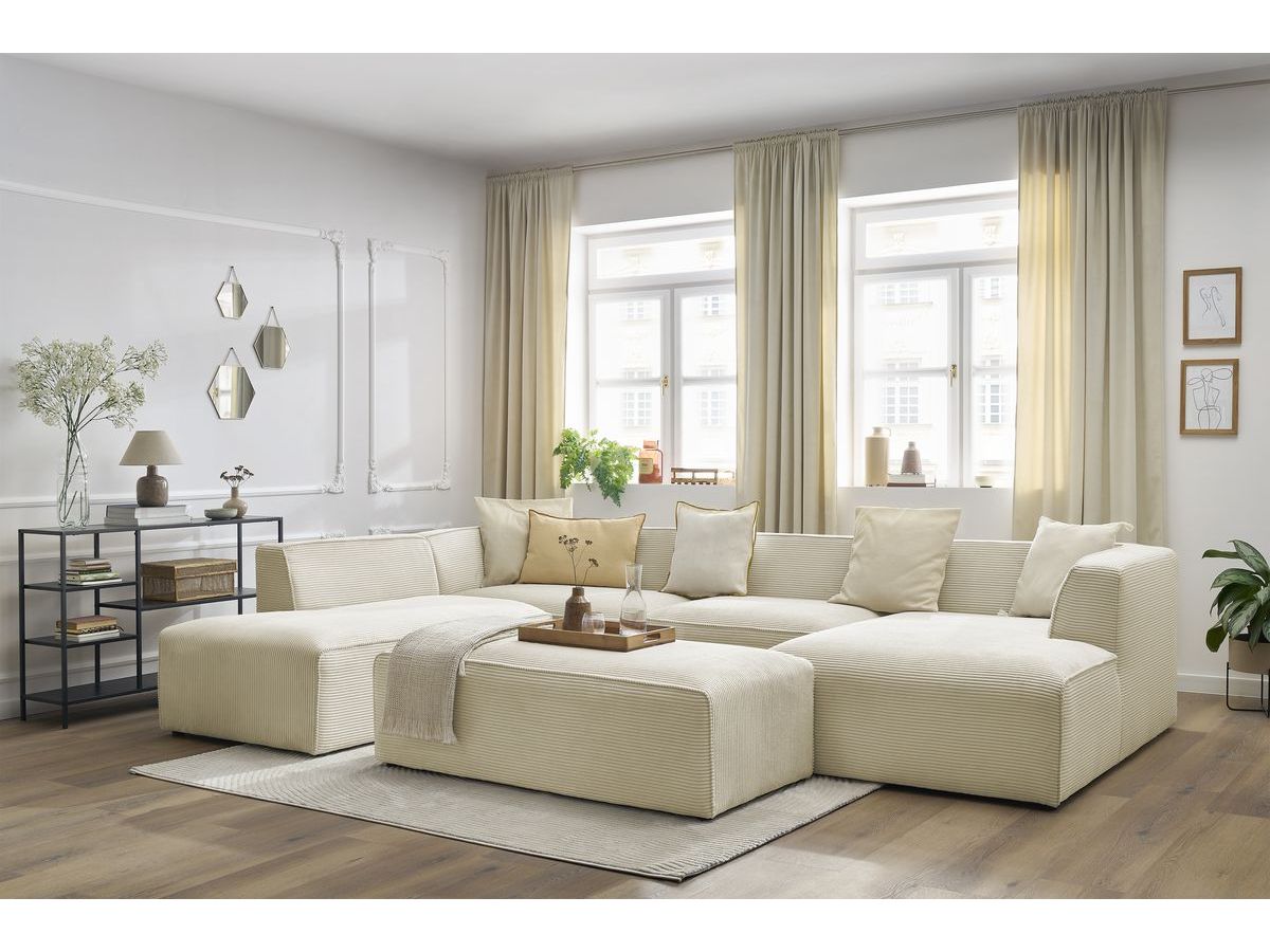 Bobochic Megeve Wohnlandschaft mit Pouf Cordsamt Beige Ecke rechts