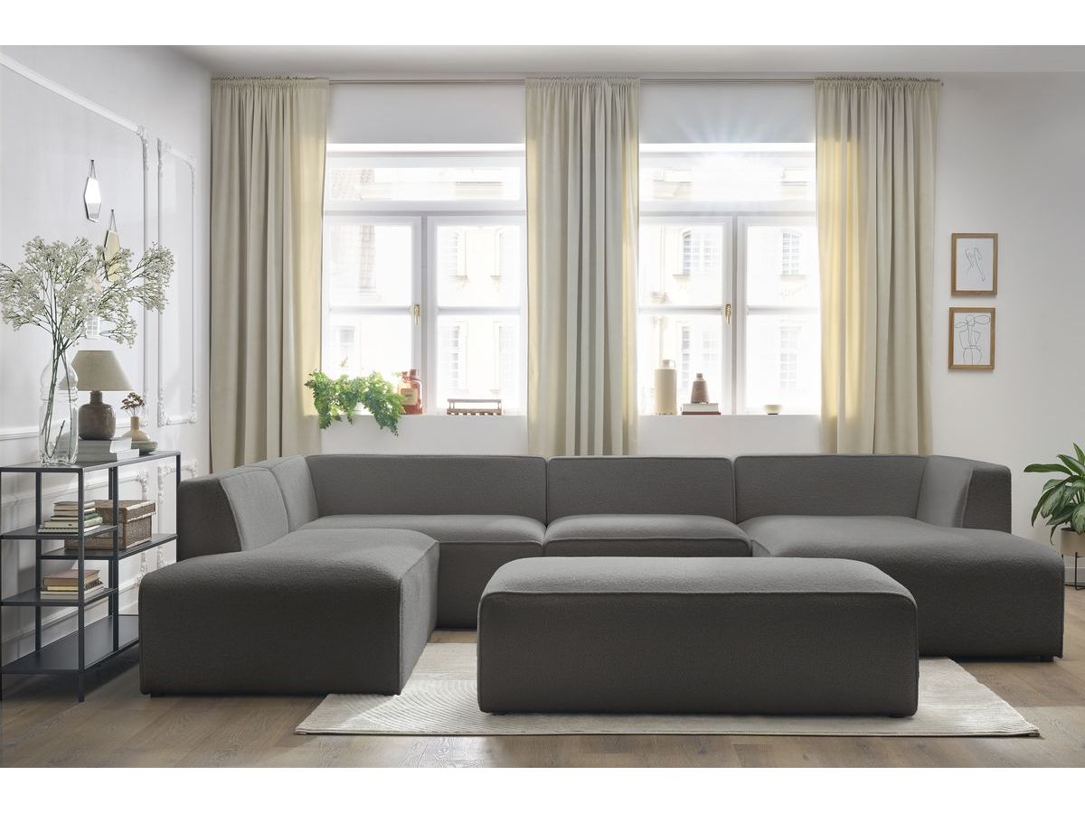 Bobochic Megeve Wohnlandschaft mit Pouf Bouclé-Stoff Dunkelgrau Ecke rechts