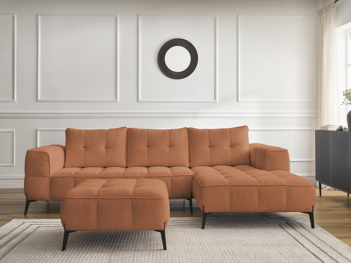 Bobochic Anis Ecksofa mit Pouf Bouclé-Stoff Orange Ecke links