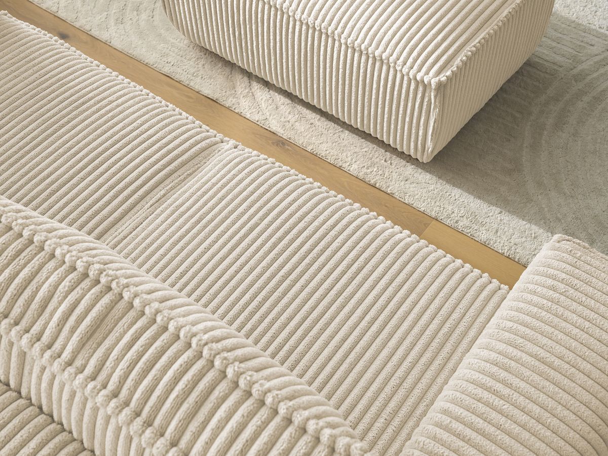 Bobochic Chelsea Sofa 3-Sitzer mit Pouf Breitcord weich Taupe