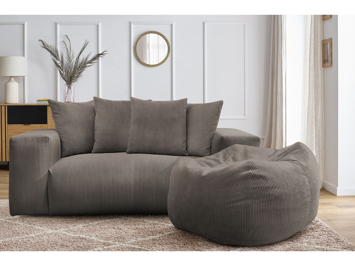 Bobochic Voltaire Sofa 2-Sitzer mit Pouf Cordsamt Taupe