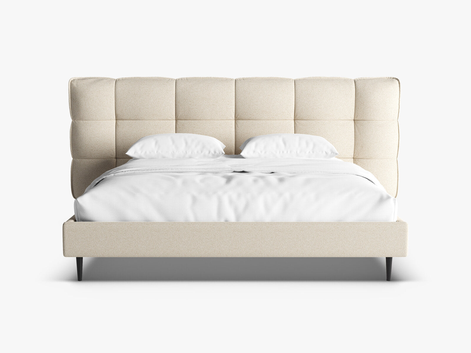 Micadoni Stauraumbett mit Kopfteil Eric with legs Strukturierter Stoff Puente Hellbeige Melange 200x200