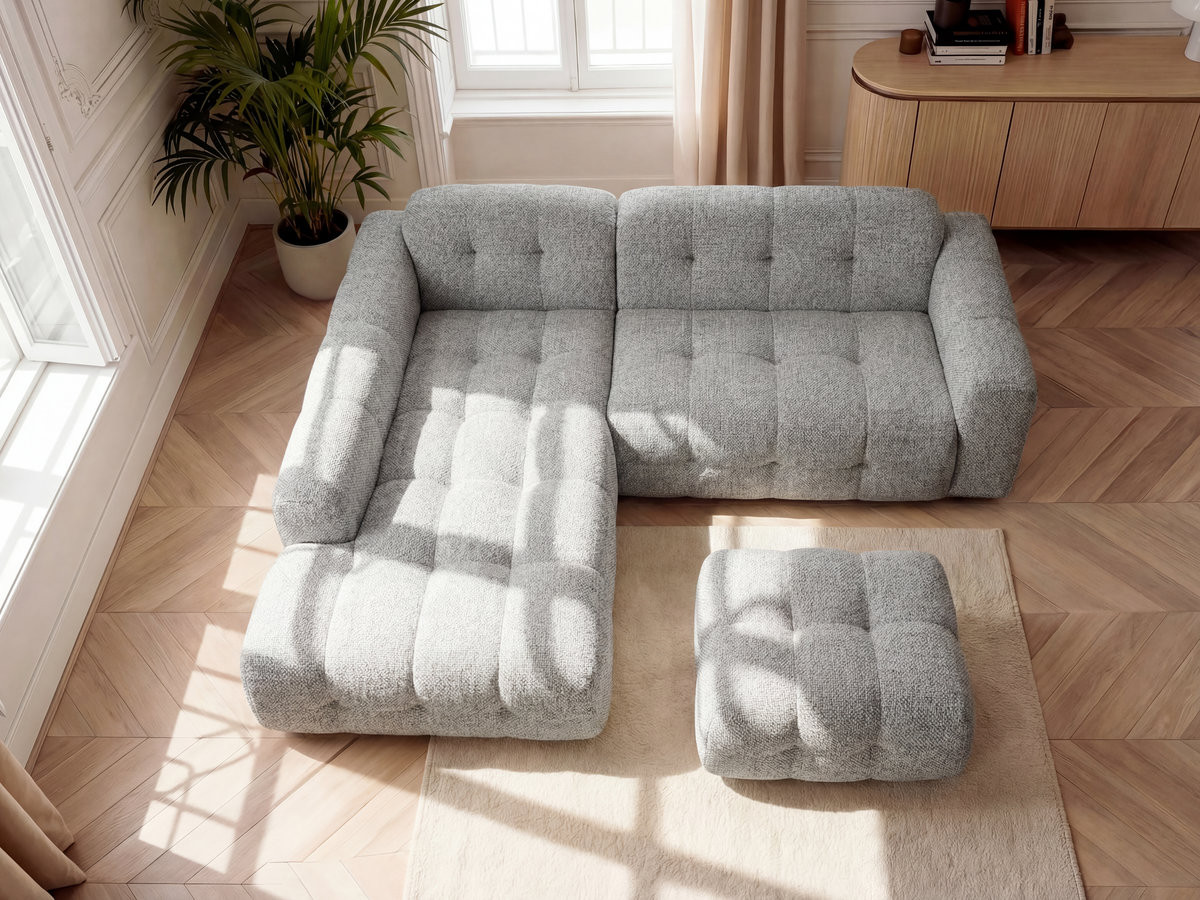 Bobochic Laura Ecksofa mit kleinem Pouf Melange-Stoff Hellgrau Ecke links