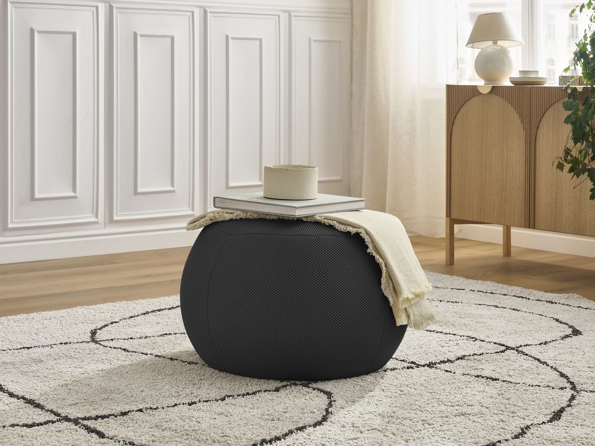 Bobochic Hayden Pouf, rund Mesh-Stoff Schwarz, 60 cm