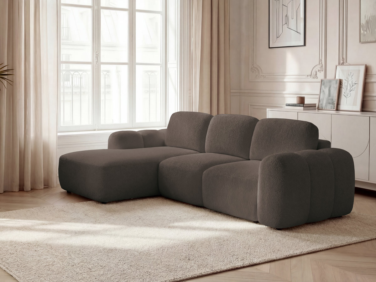 Bobochic Montaigne Ecksofa mit Schlaffunktion und Bettkasten 276 × 164 cm Bouclé-Stoff Braun Ecke links