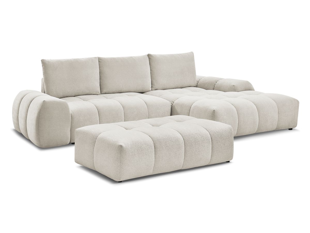 Bobochic Everest Ecksofa mit Schlaffunktion und Bettkasten und Pouf 318 × 180 cm, 3 Kissen