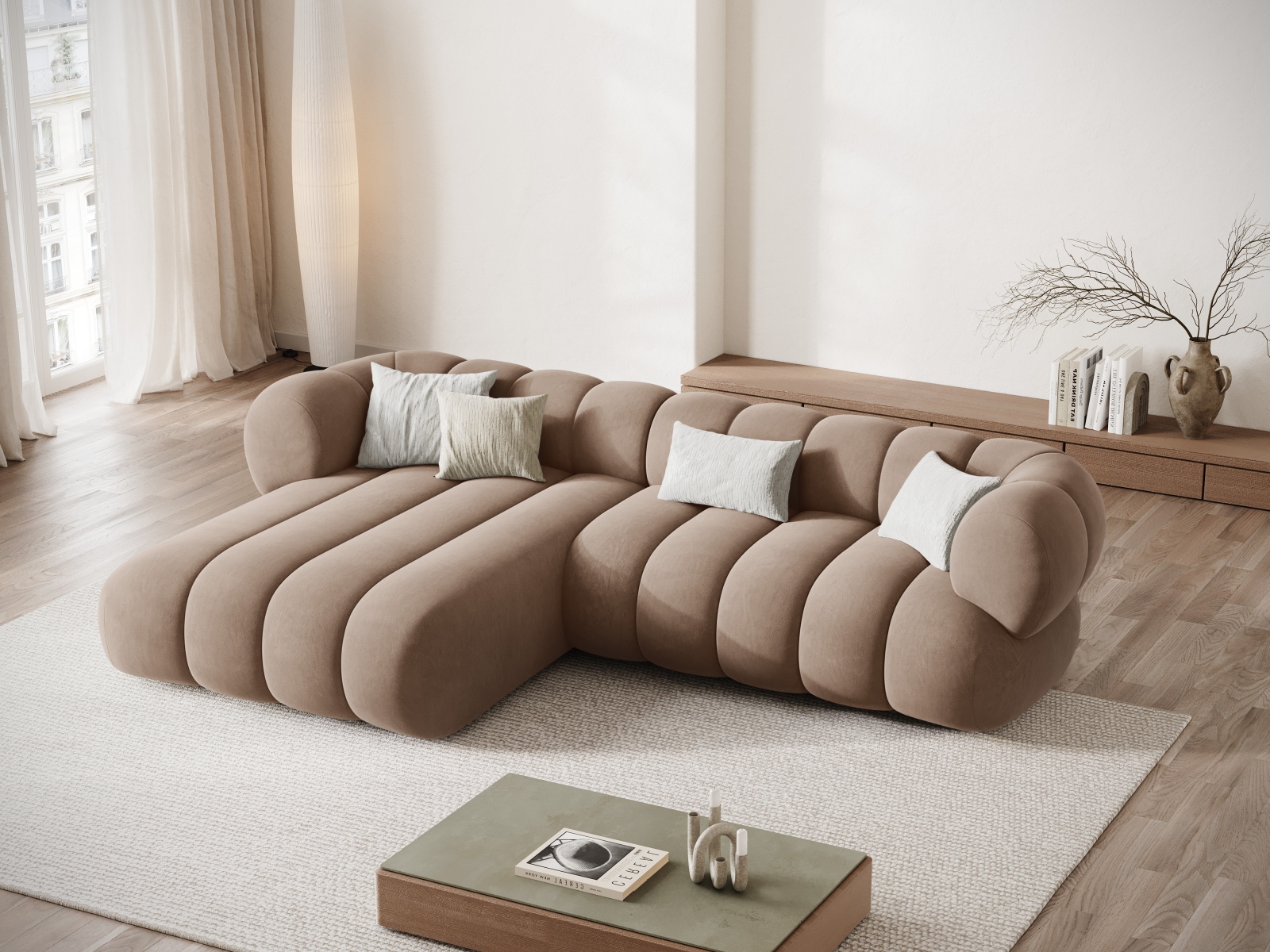 Cosmopolitan Design Ecksofa Koge 5-Sitzer Samt Vogue Dunkelbeige Links
