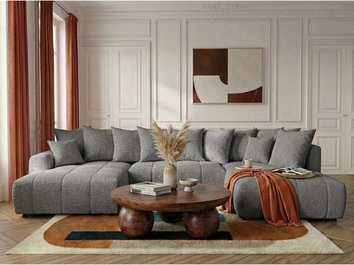 Bobochic Roxelane Wohnlandschaft Bouclé-Stoff Dunkelgrau Ecke links