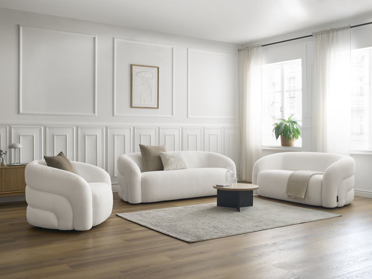 Bobochic Elina Sofa 6-Sitzer Bouclé-Stoff Weiß