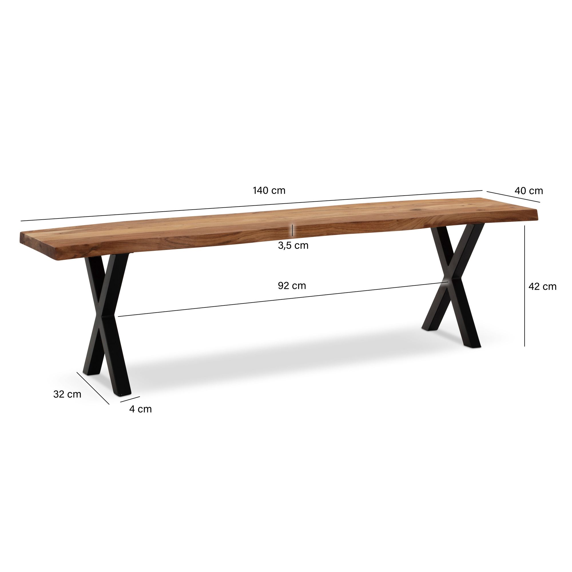 Essbank Meldal Akazie Massivholz 140 × 40 × 45,5 cm