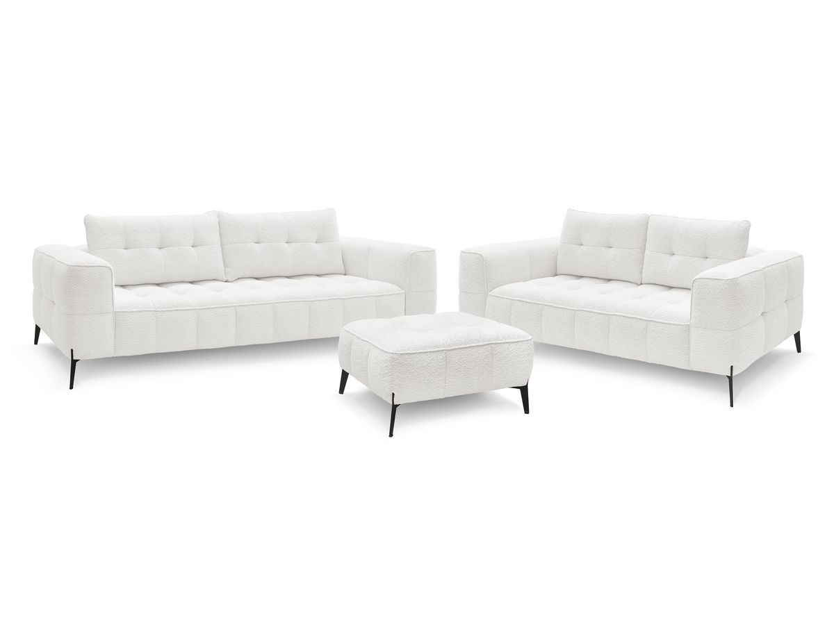 Bobochic Anis Sofa 5-Sitzer mit Pouf Bouclé-Stoff Weiß