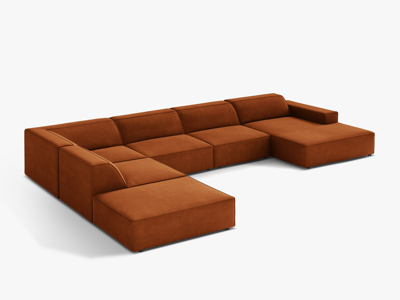 Micadoni Panorama-Ecksofa Jodie 7-Sitzer Links Samt Bluvel Terrakotta