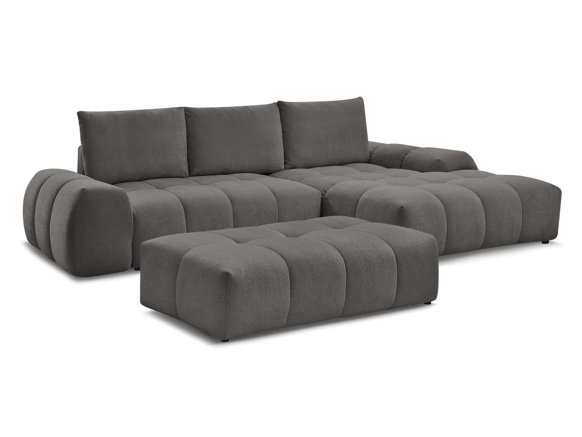 Bobochic Everest Ecksofa mit Schlaffunktion und Bettkasten und Pouf 318 × 180 cm, 3 Kissen Strukturstoff Dunkelgrau Ecke rechts