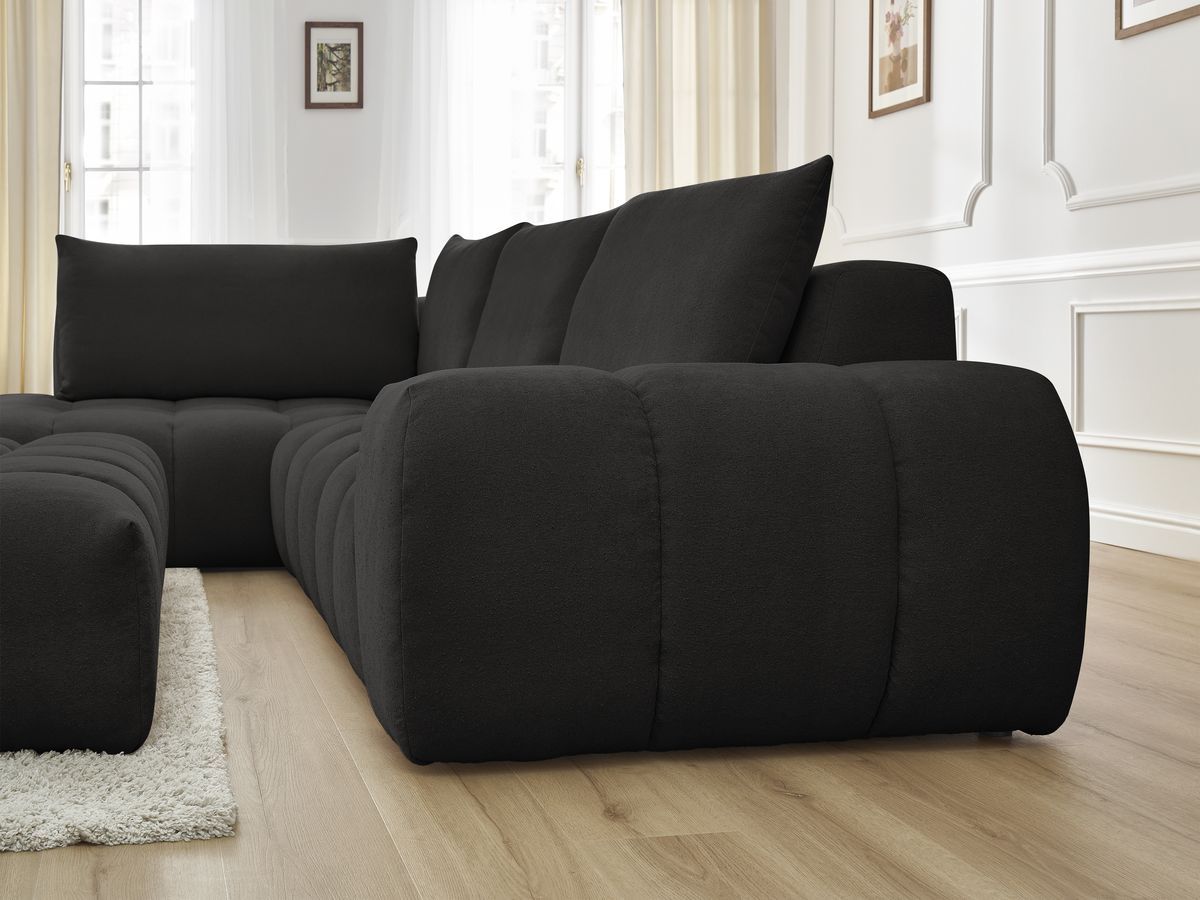 Bobochic Everest Ecksofa mit Schlaffunktion und Pouf, 4 Kissen Strukturstoff Schwarz Ecke links