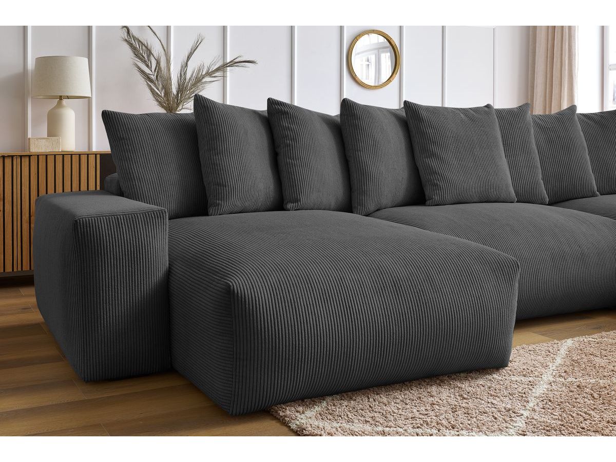 Bobochic Voltaire Wohnlandschaft 420 × 165 cm Cordsamt Dunkelgrau