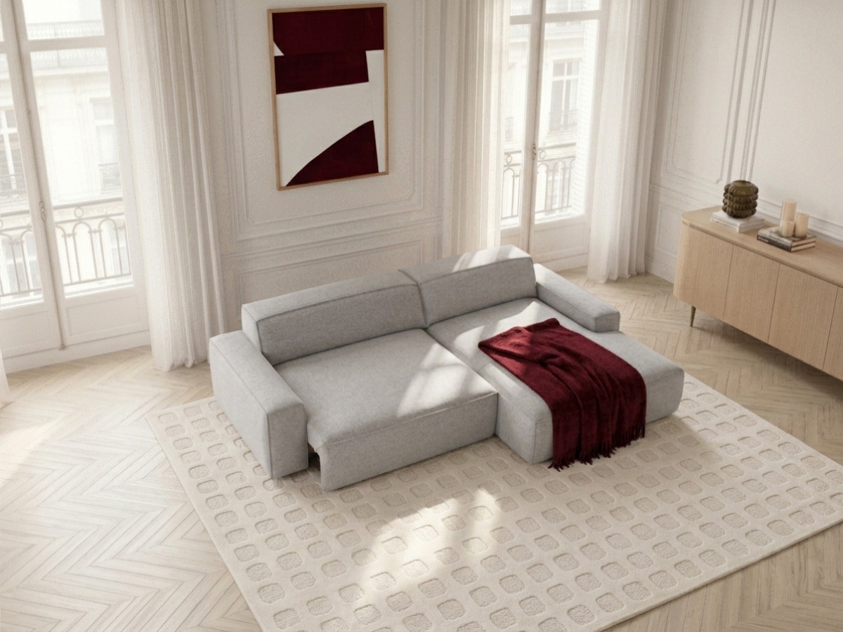 Bobochic Abel Ecksofa mit Schlaffunktion Melange-Stoff Grau Ecke rechts