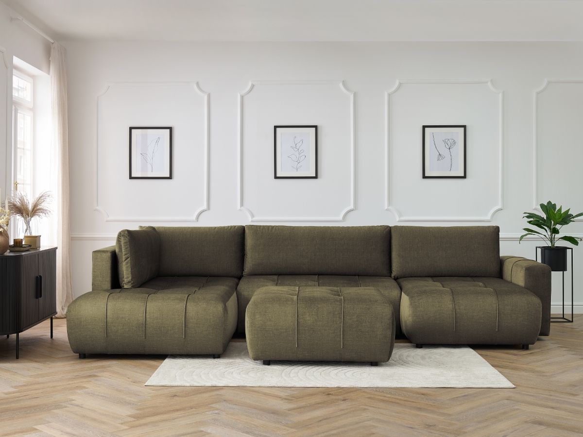 Bobochic Arsene Wohnlandschaft mit Pouf Samt Grün Ecke rechts