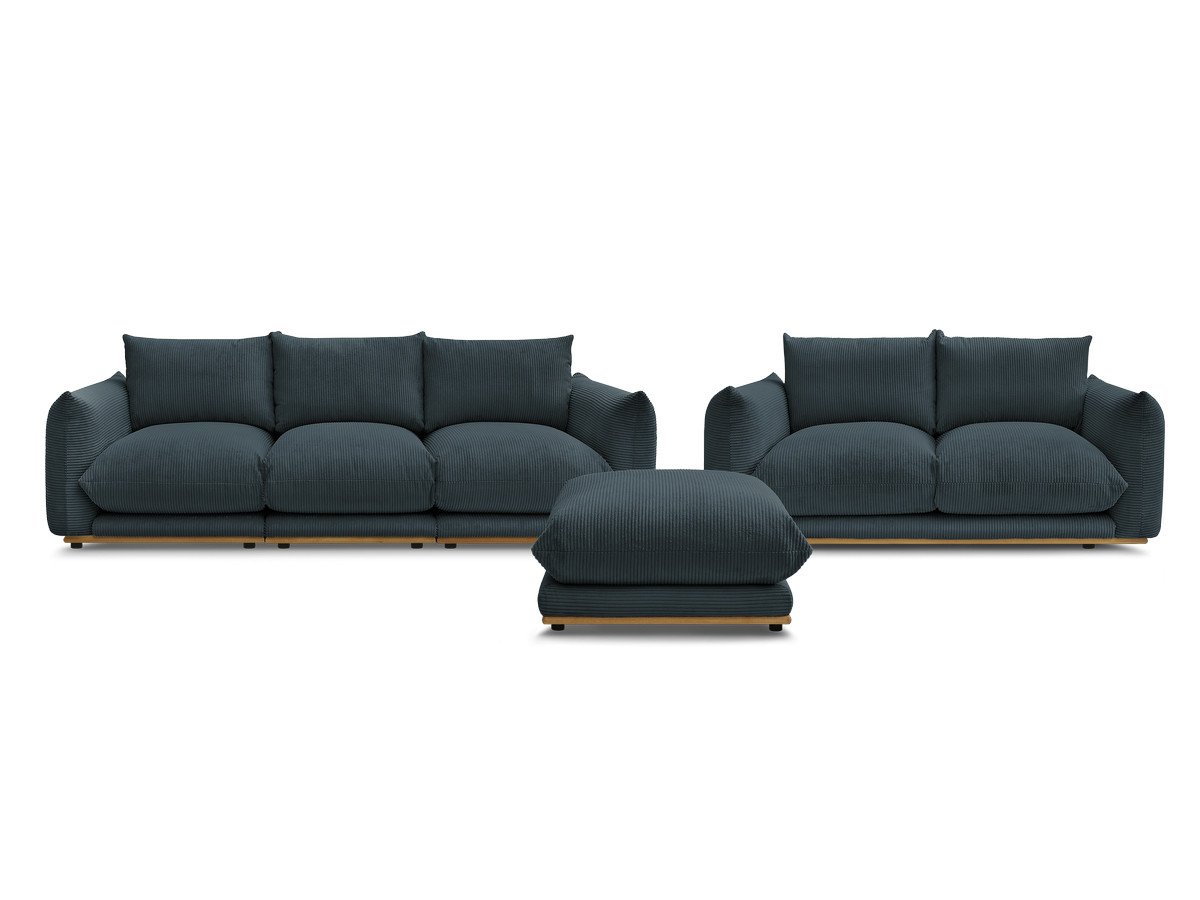 Bobochic Ernest Sofa 5-Sitzer mit Pouf Cordsamt Dunkelblau