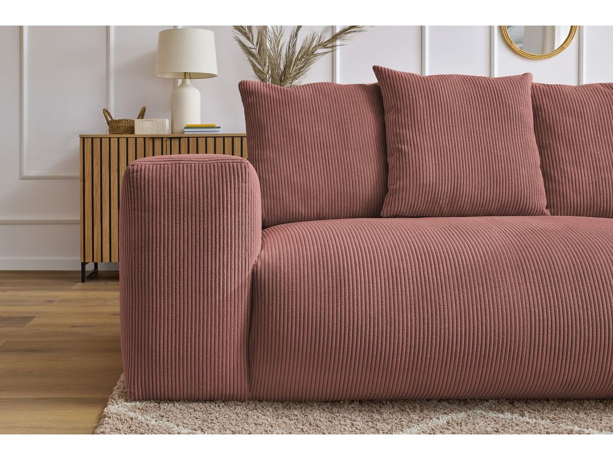 Bobochic Voltaire Ecksofa mit Pouf 268 × 214 cm Cordsamt Rosa Ecke rechts