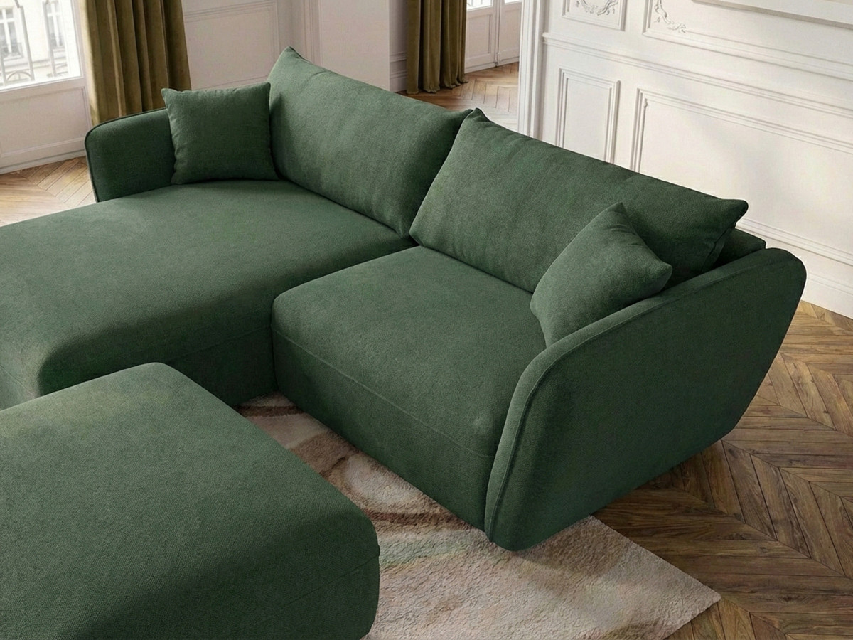 Bobochic Luigi Ecksofa mit Pouf Strukturstoff Grün Ecke links