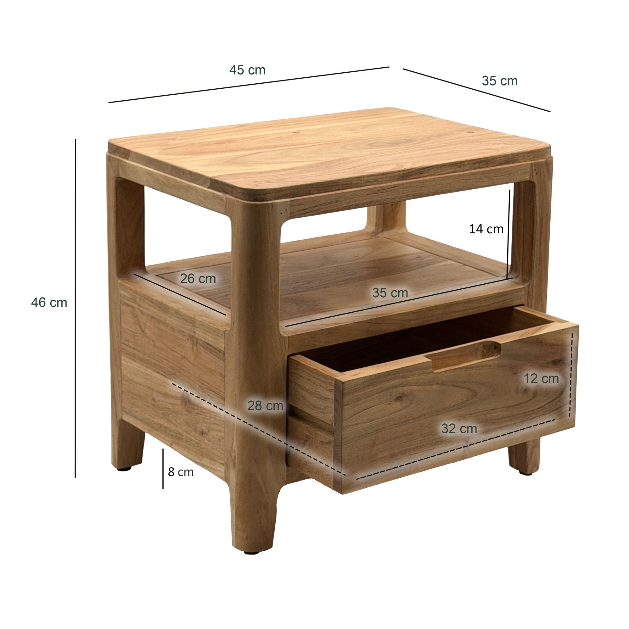 Nachttisch Slemdal Akazie Massivholz 45 × 35 × 46 cm