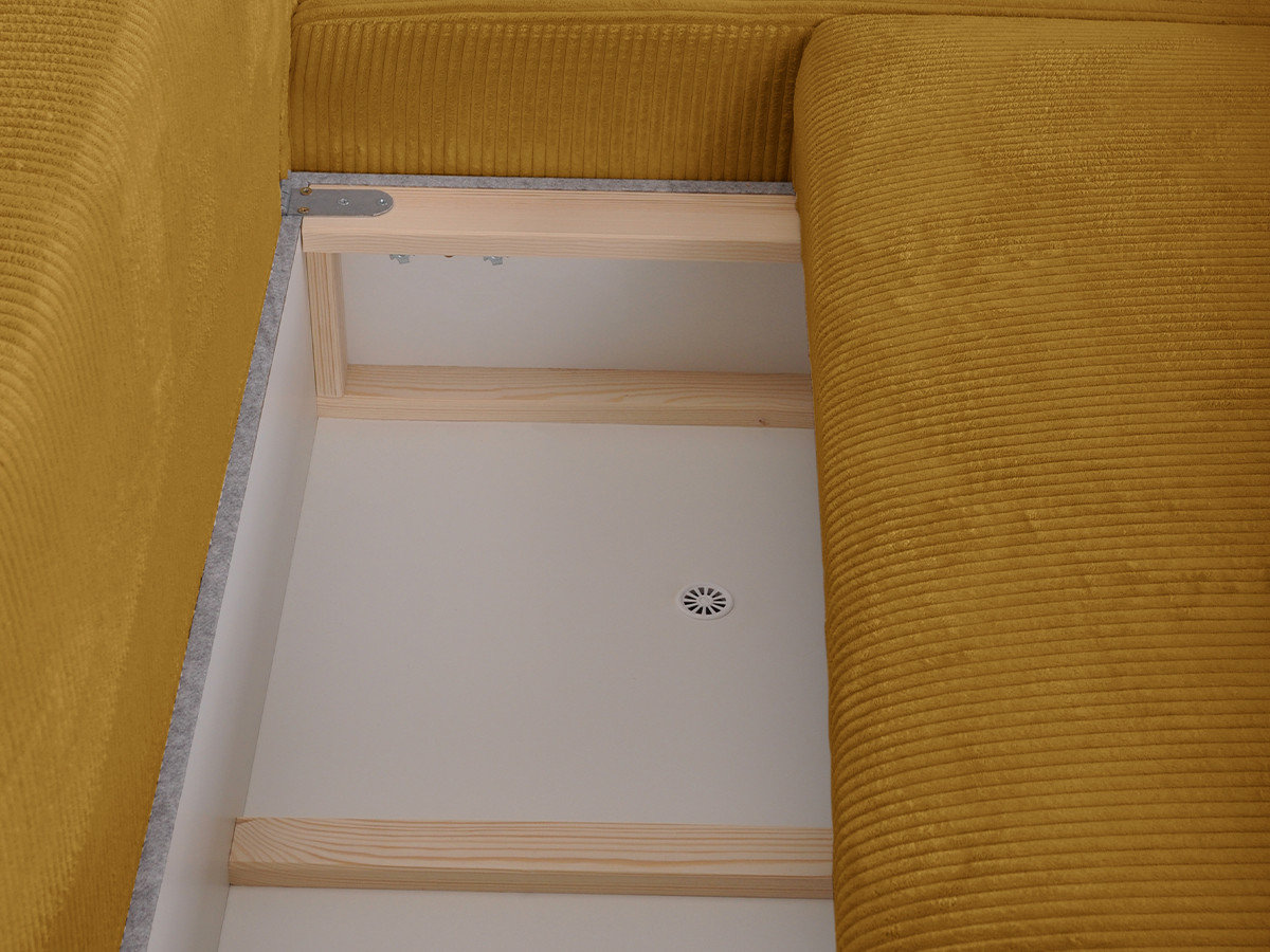 Bobochic Campi Ecksofa mit Schlaffunktion und Bettkasten Cordsamt Gelb Ecke rechts