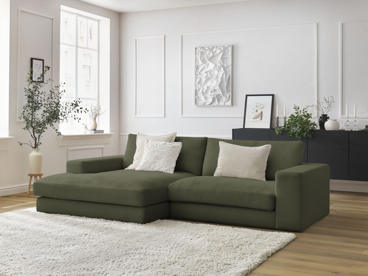 Bobochic Leonard Ecksofa 274 × 159 cm Cordsamt Hellgrün Ecke links