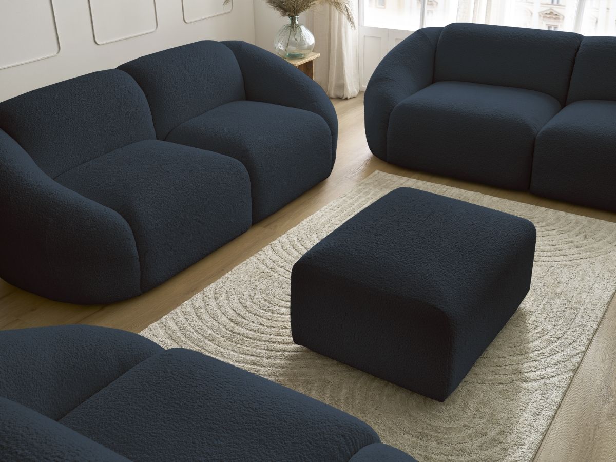 Bobochic Tina Sofa 7-Sitzer mit Pouf Bouclé-Stoff Dunkelblau