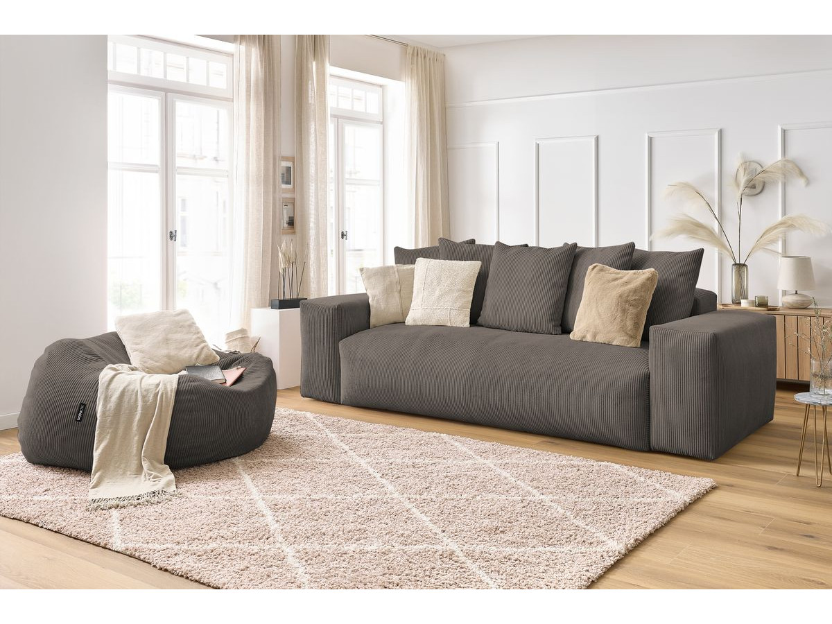 Bobochic Voltaire Sofa 4-Sitzer mit Pouf 280 × 124 cm Cordsamt Taupe