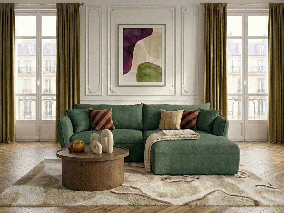 Bobochic Luigi Ecksofa Strukturstoff Grün Ecke rechts