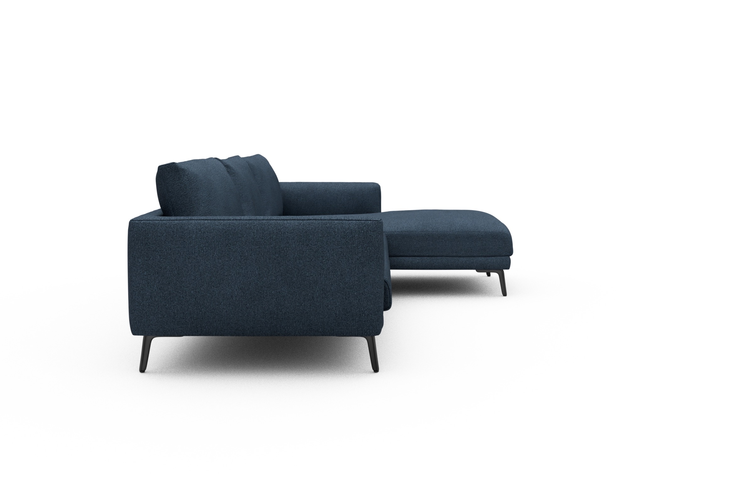 Ecksofa Karl Chaiselongue rechts mit 2,5-Sitzer Boucle-Blue