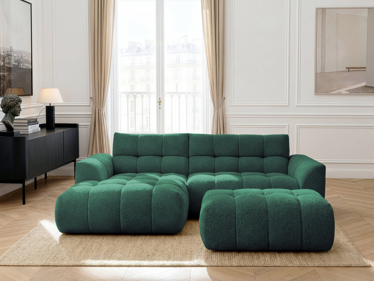 Bobochic Jaya Ecksofa mit Pouf Chenille Dunkelgrün Ecke links