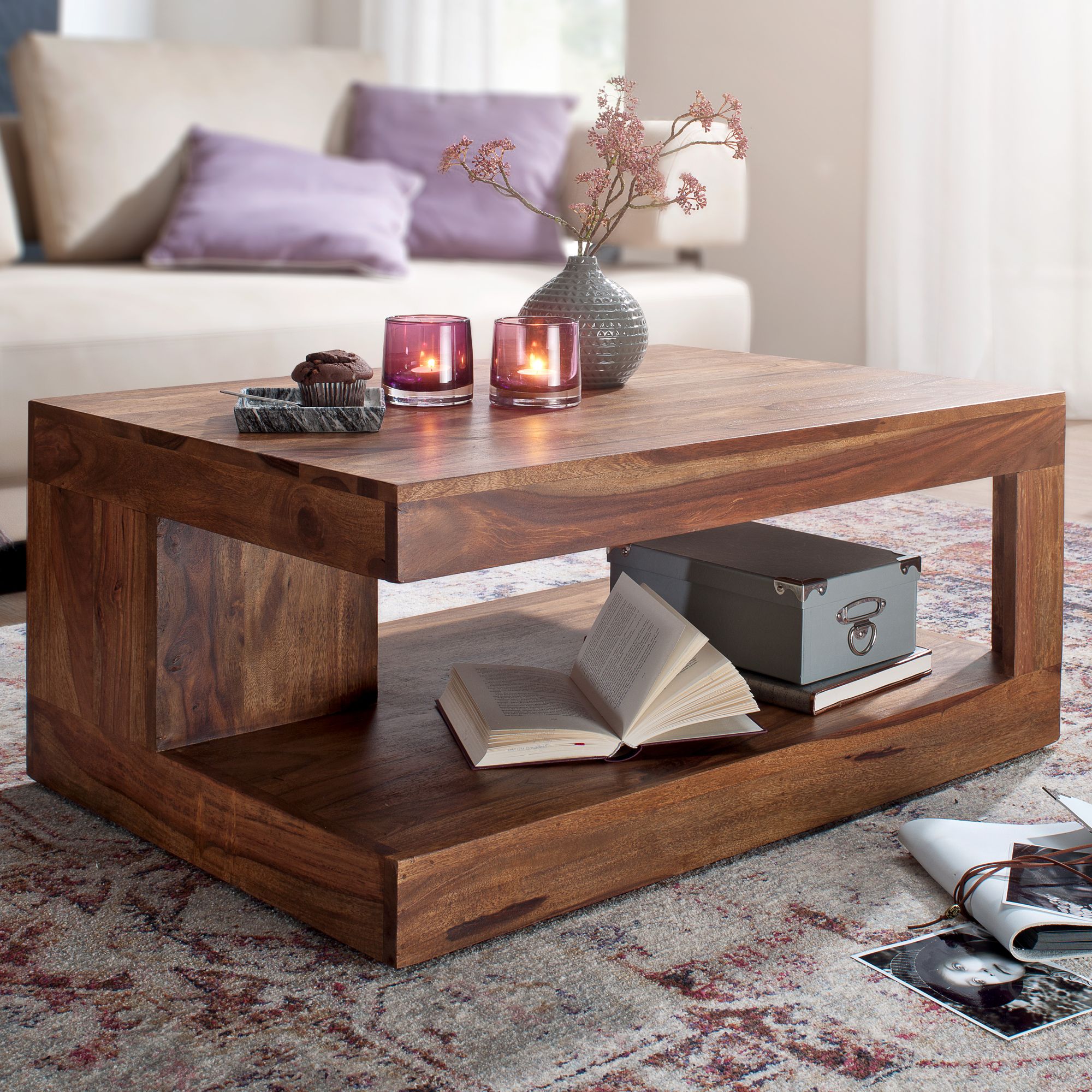 Couchtisch Kalsoy Massivholz Dunkelbraun 90 × 60 × 40 cm